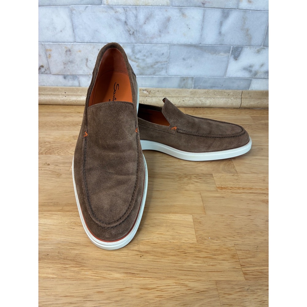Santoni Botanist/Malibu Loafers Mens 11.5 Brown Suede Slip On Italian Shoes